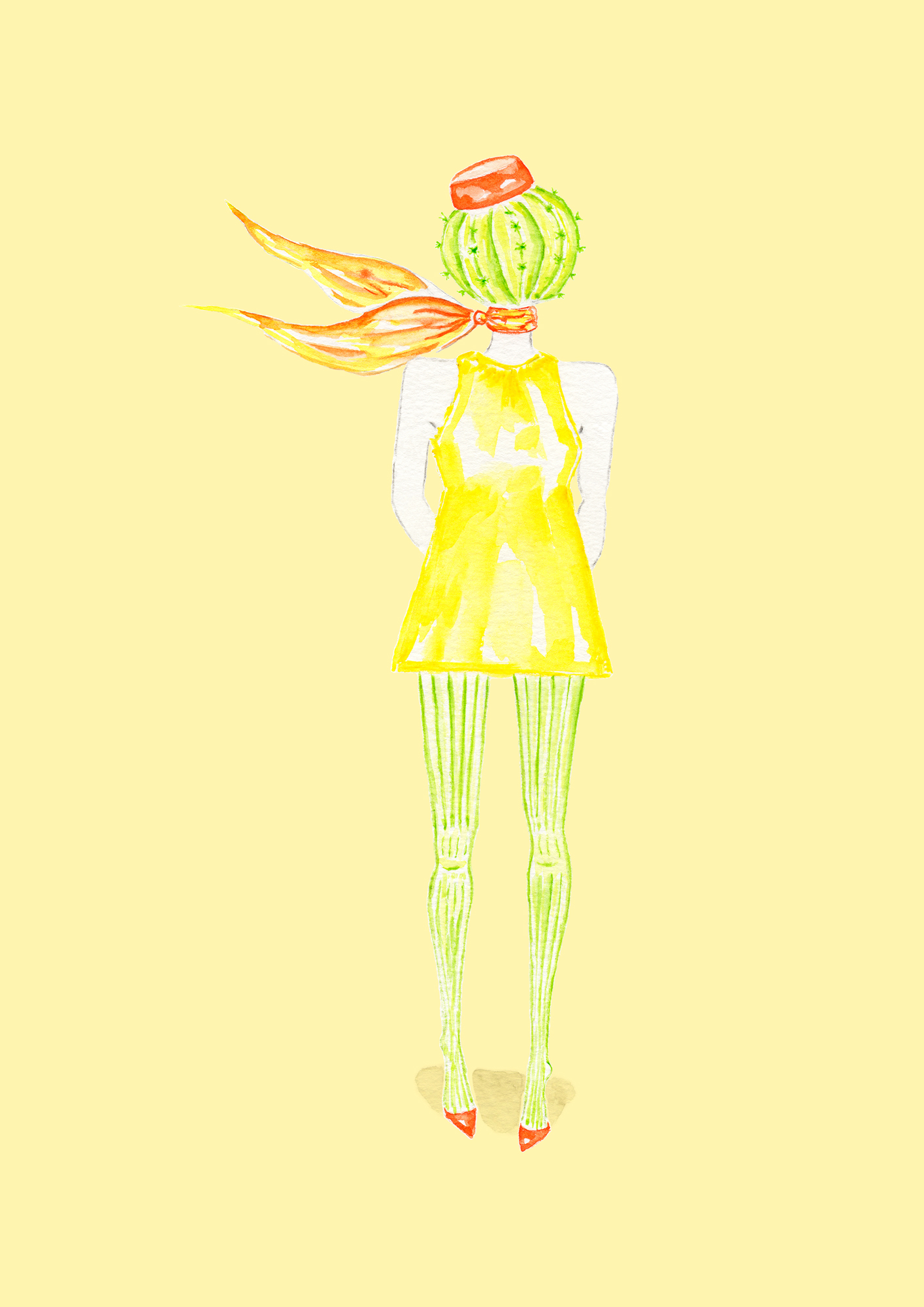 Hostess Cactus Woman Watercolor Illustration