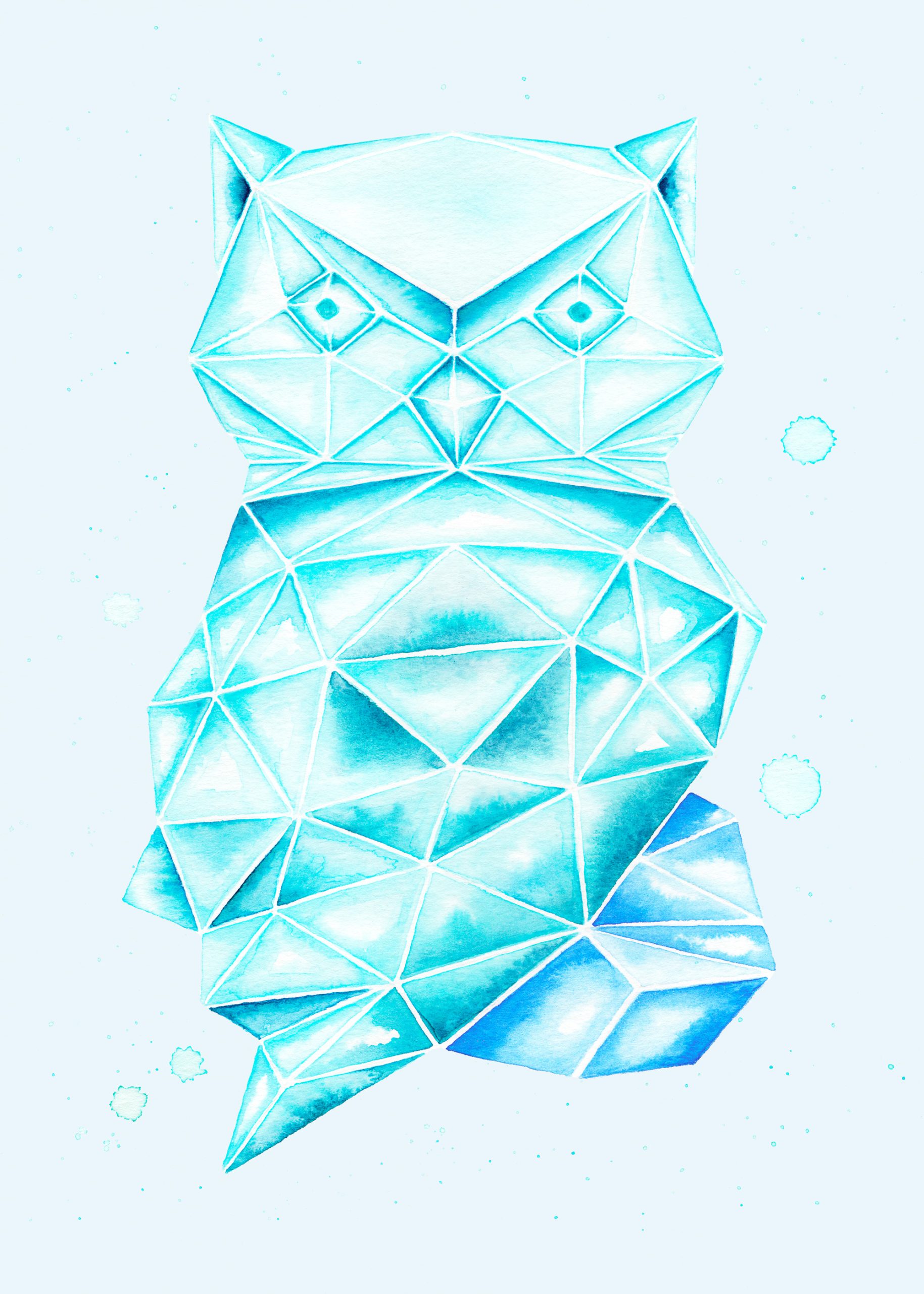 Owl Geometric Watercolor Illustration