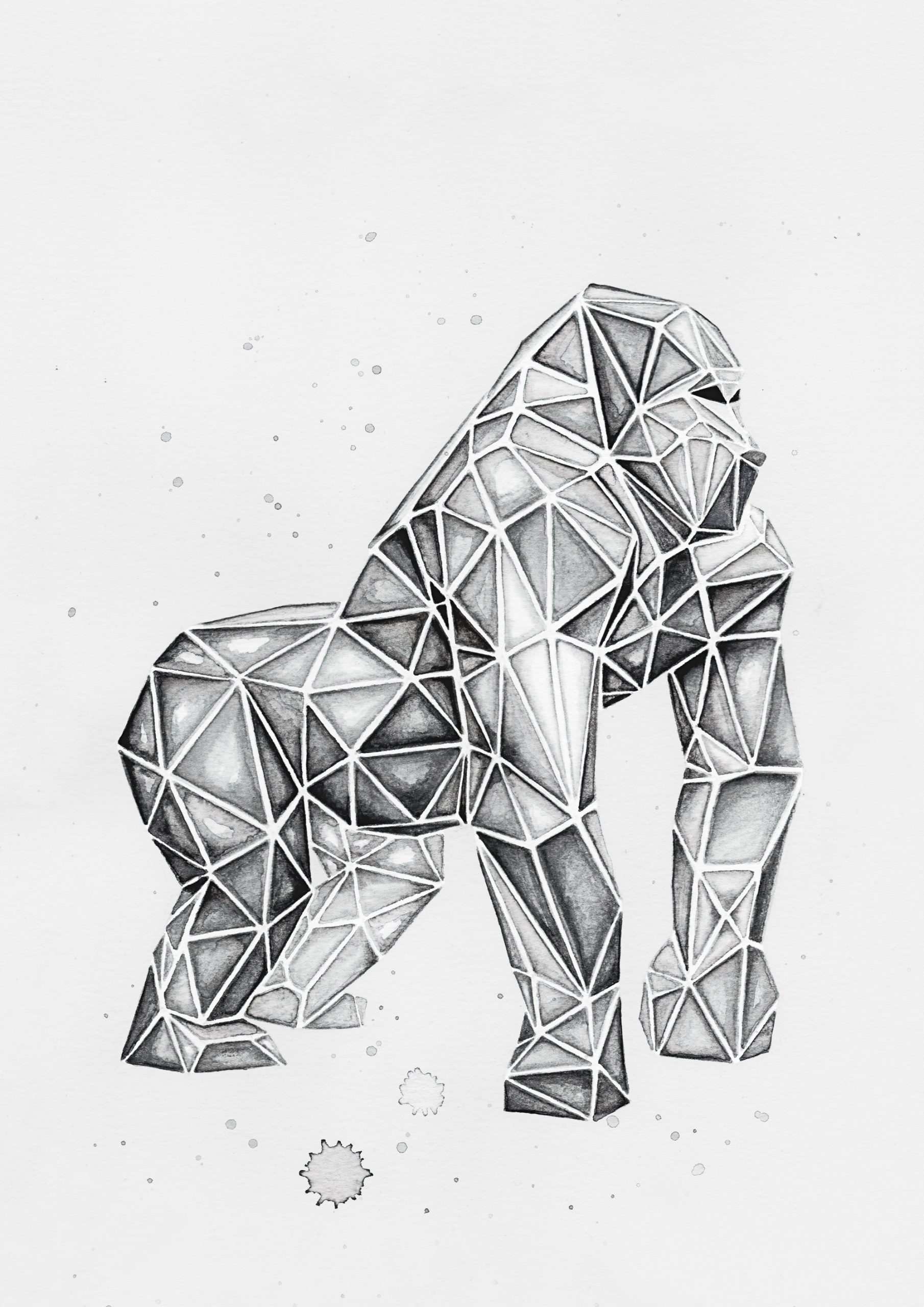 Gorilla Geometric Watercolor Illustration