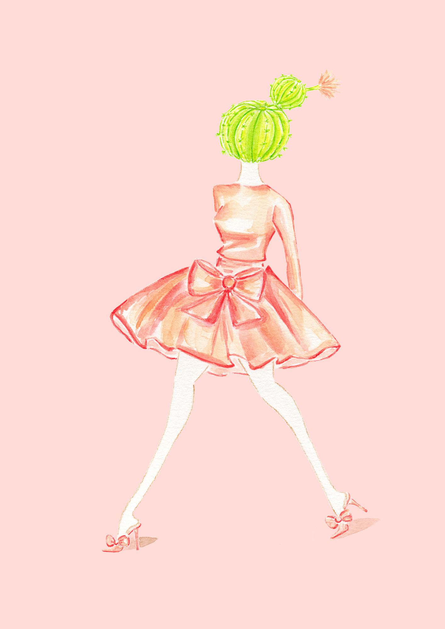 Fashion Show Cactus Woman Watercolor Illustration