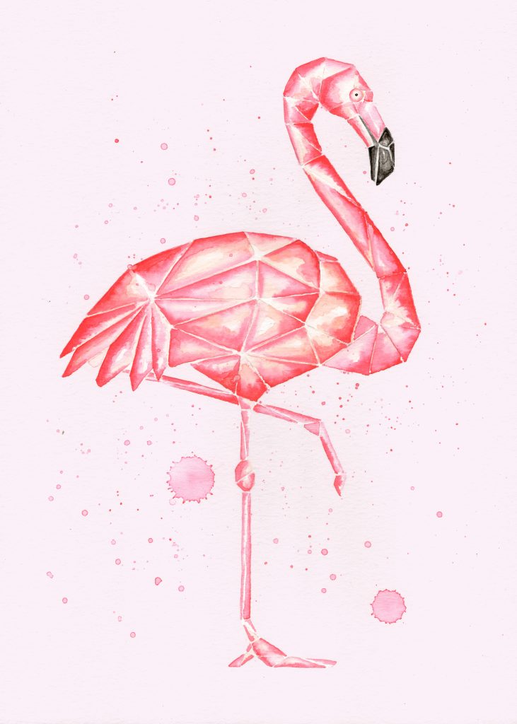 Flamingo Geometric Watercolor Illustration