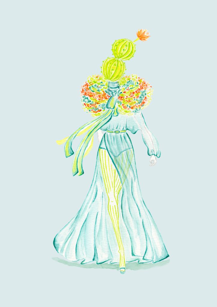 Garnden Cactus Woman Watercolor Illustration