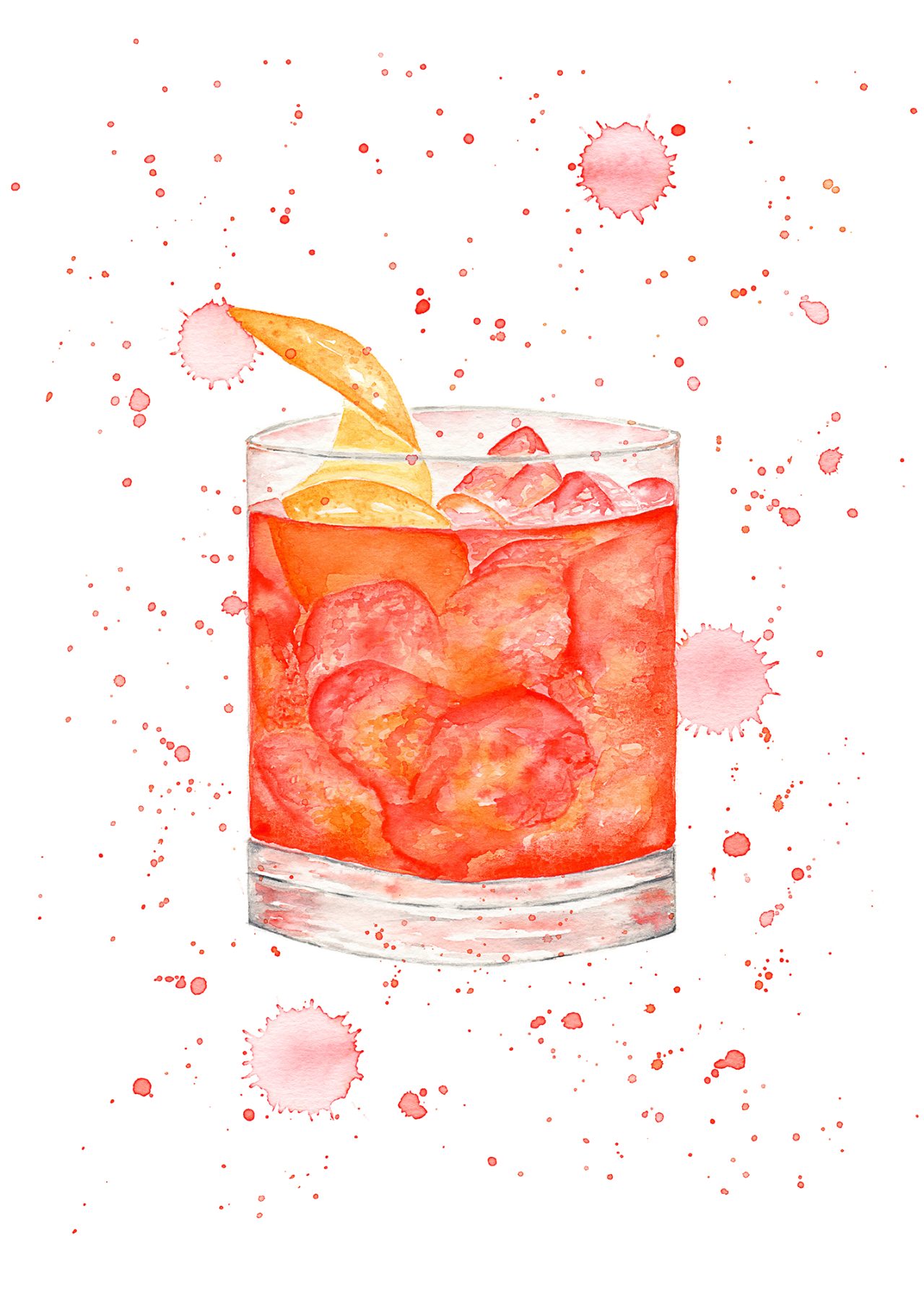 Negroni Watercolor Illustration
