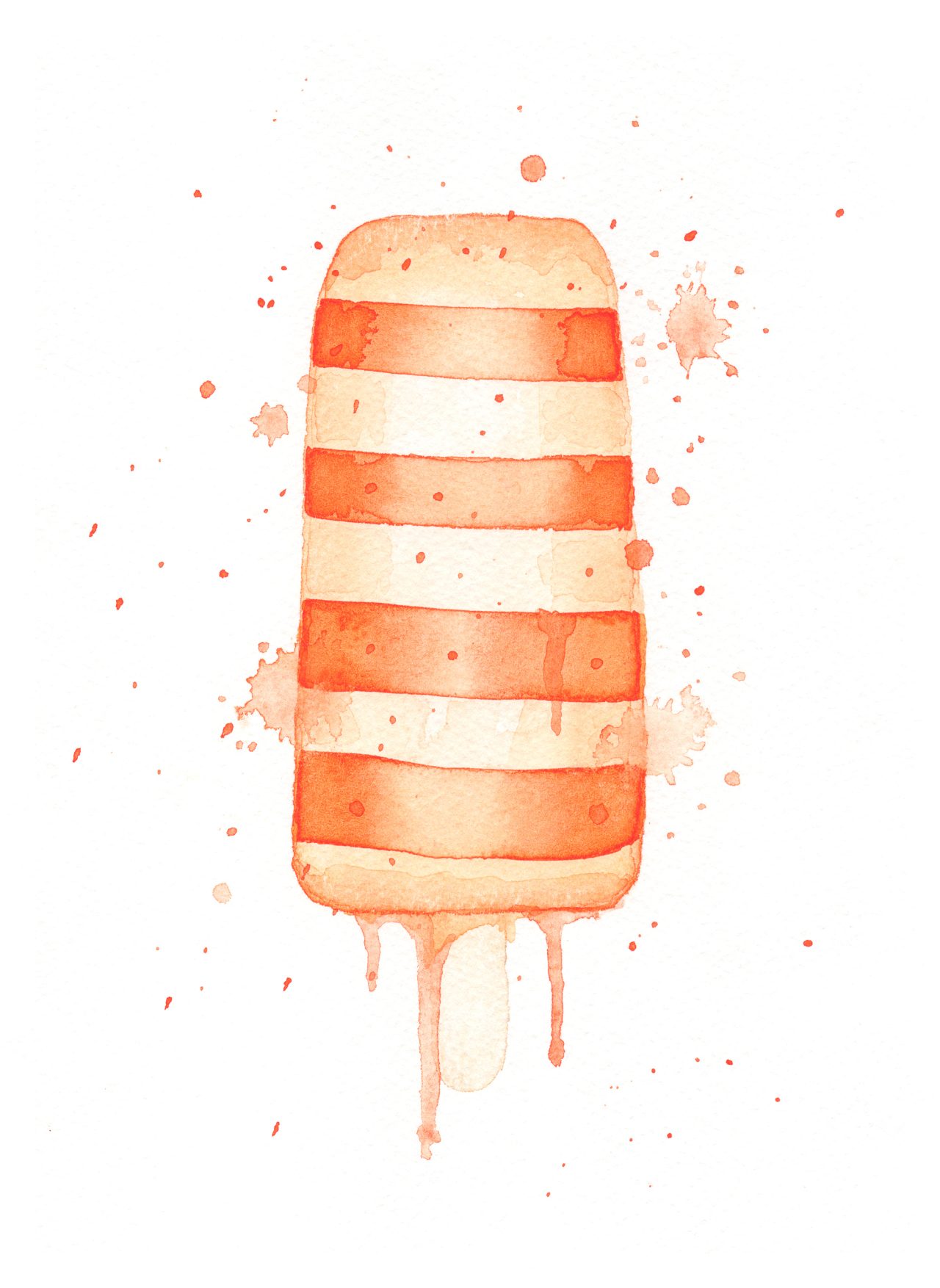 Orange Ice Lolly Ice Cream Watercolor Illustration