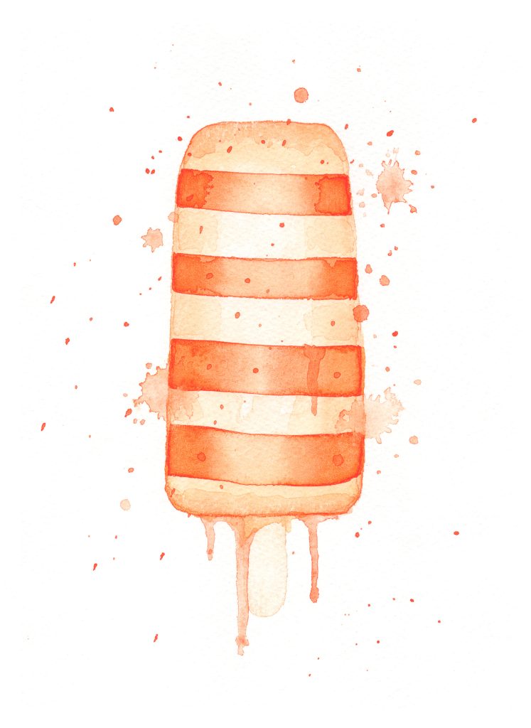 Orange Ice Lolly Ice Cream Watercolor Illustration
