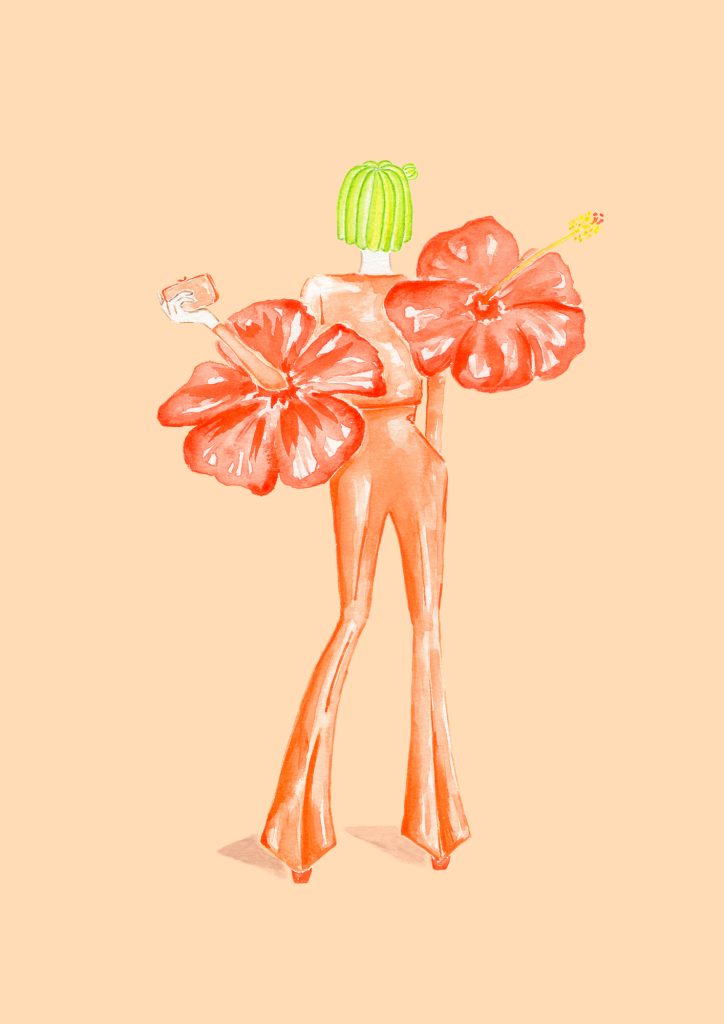 Park Cactus Woman Watercolor Illustration