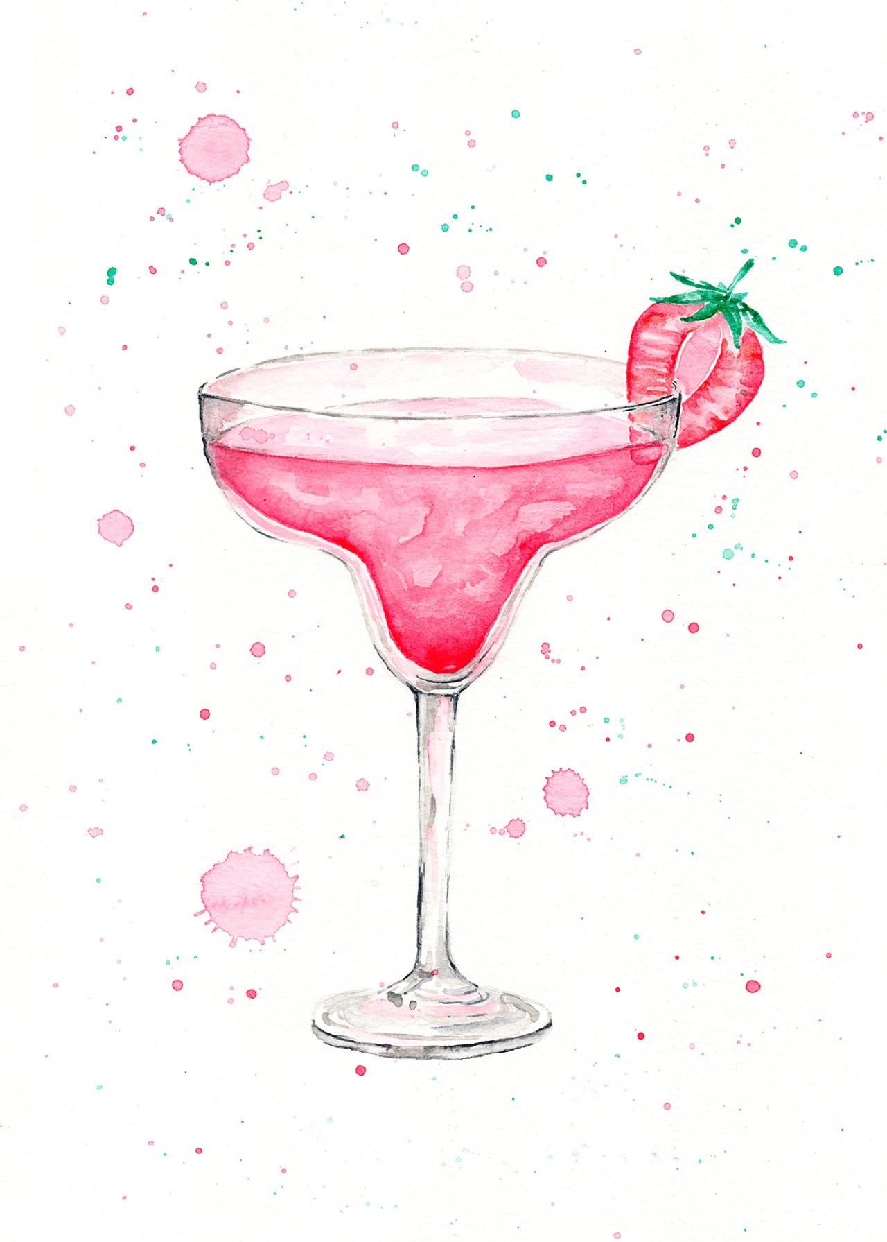 Strawberry Margarita Watercolor Illustration