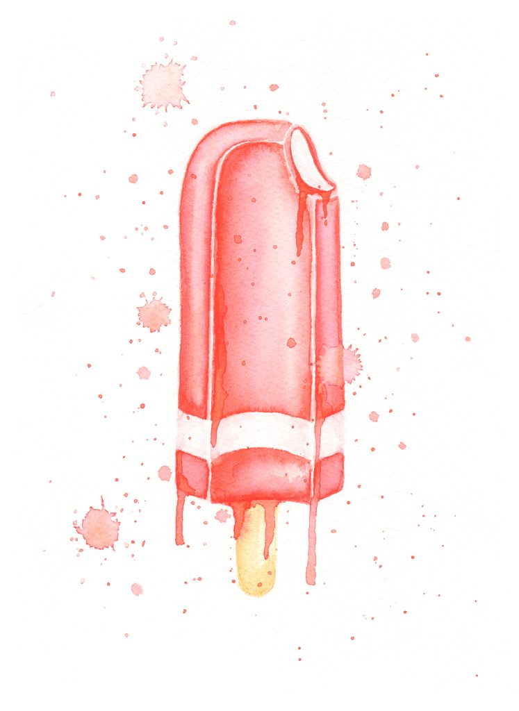 Strawberry Splite Ice Cream Watercolor Illustration